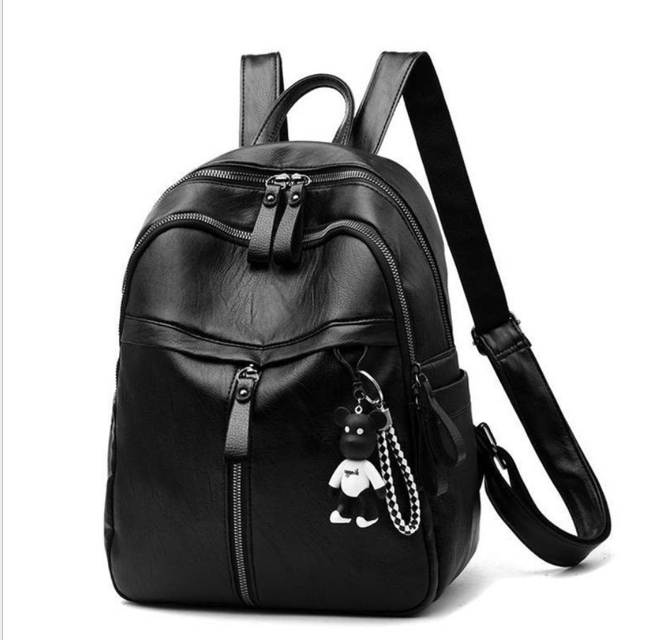 Double shoulder backpack with soft faux leather look