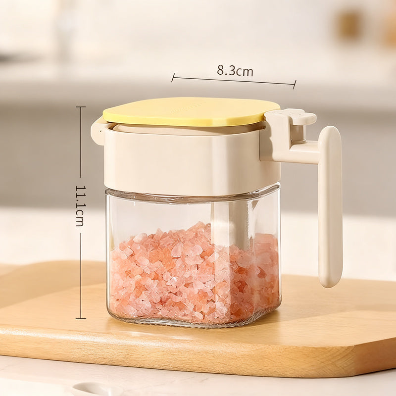 Spice jar with spoon, glass, airtight