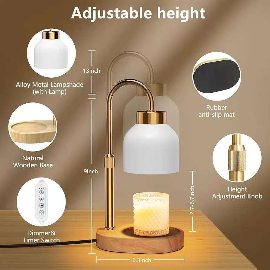 Wax melt table lamp with wooden base