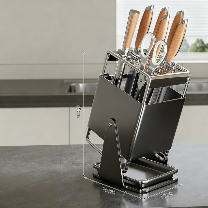 Rotatable knife block made of stainless steel, large capacity