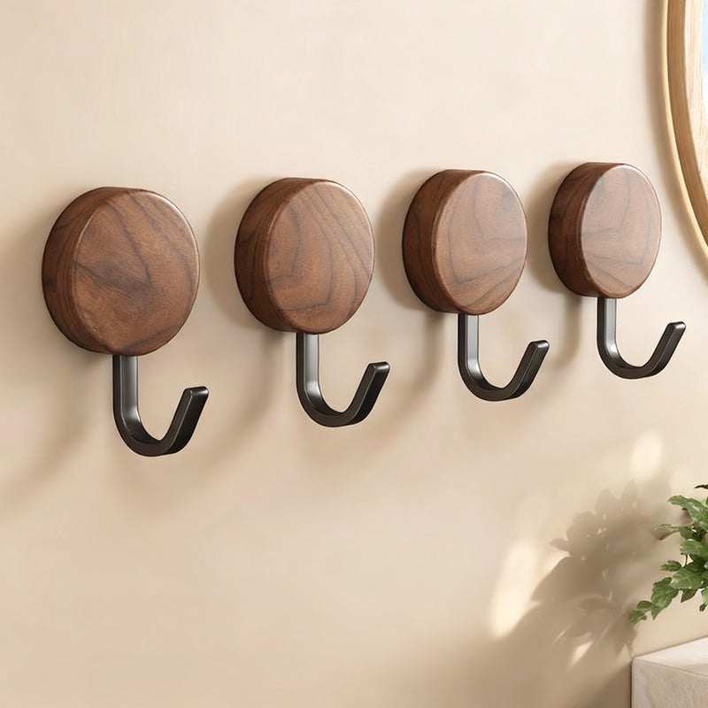 Wooden coat rack with adhesive surface, walnut look
