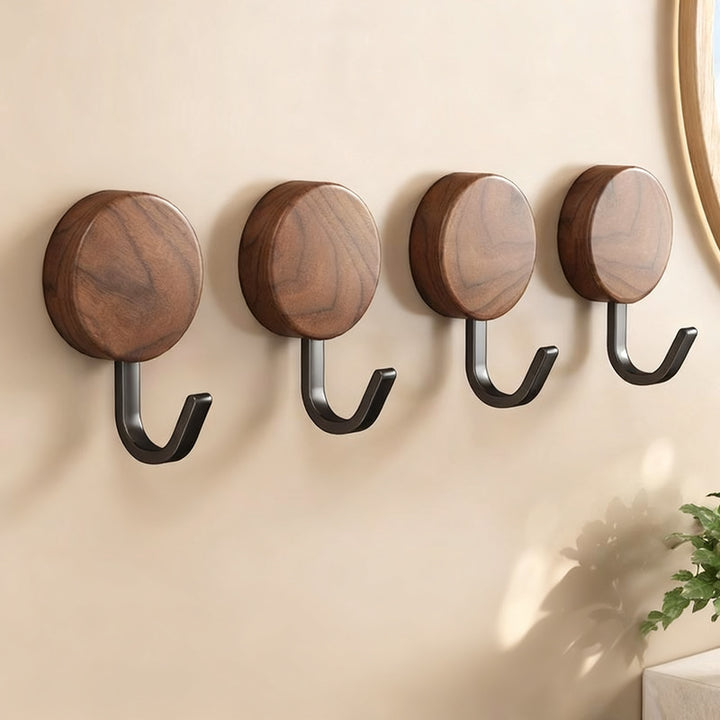 Wooden coat rack with adhesive surface, walnut look