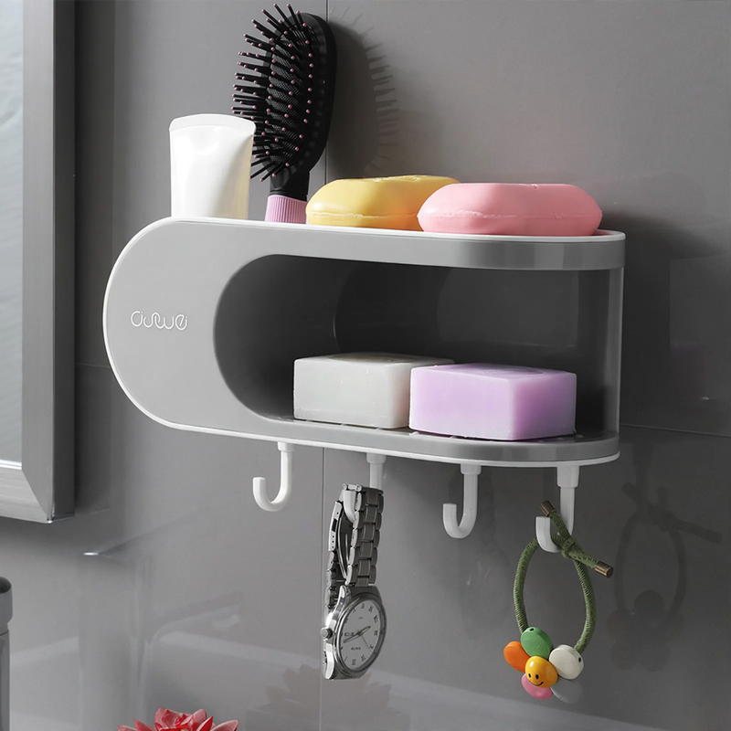 Double soap holder shelf, suction cup, plastic