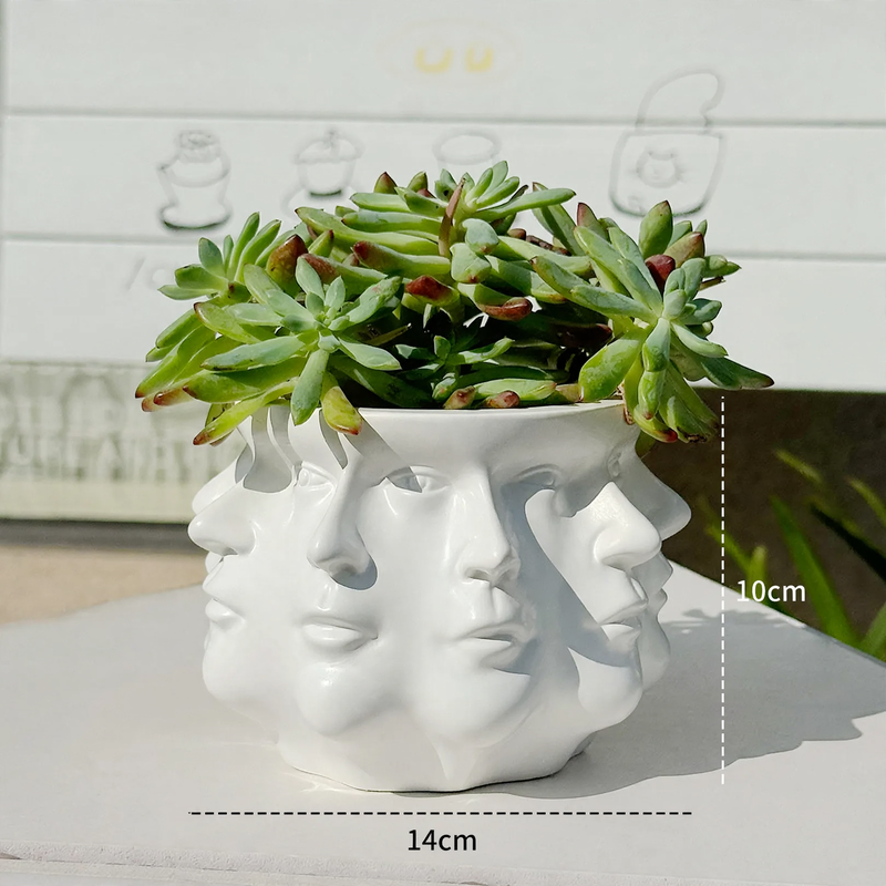 Modern flower pot with geometric face pattern