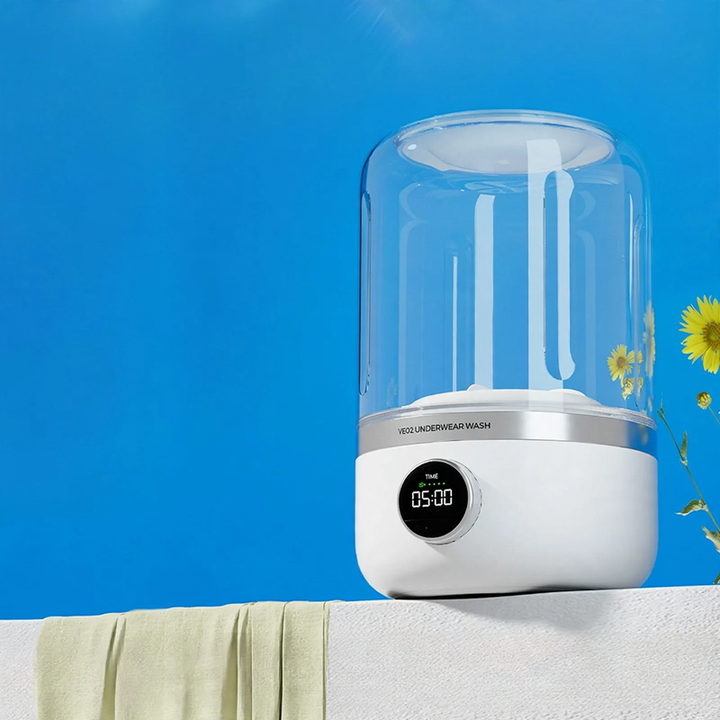 Ultrasonic washing machine for laundry, portable