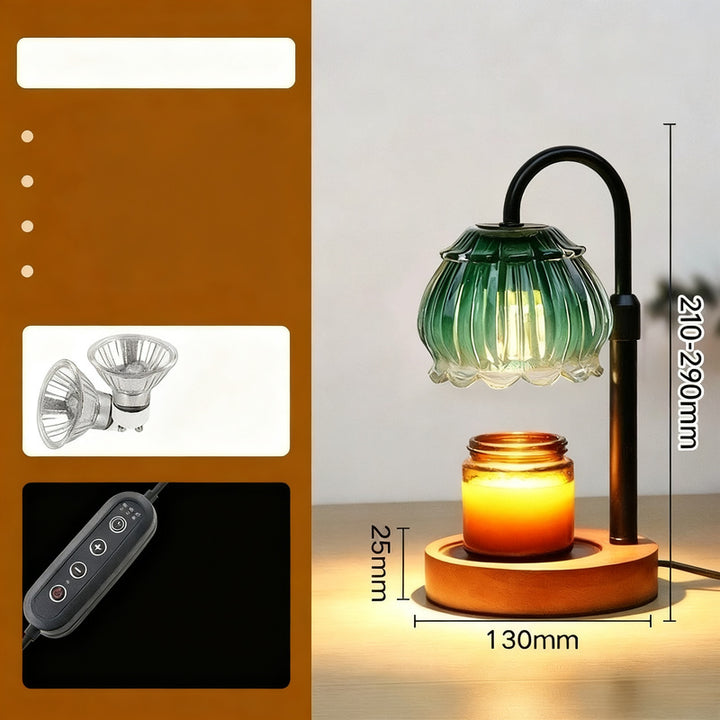 Wax melting lamp with wooden base