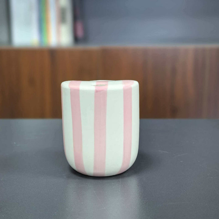 Ceramic coffee mug with hand-painted stripes