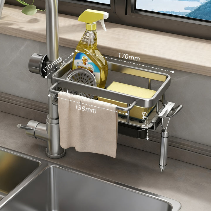 Aluminum sink organizer with drain tray