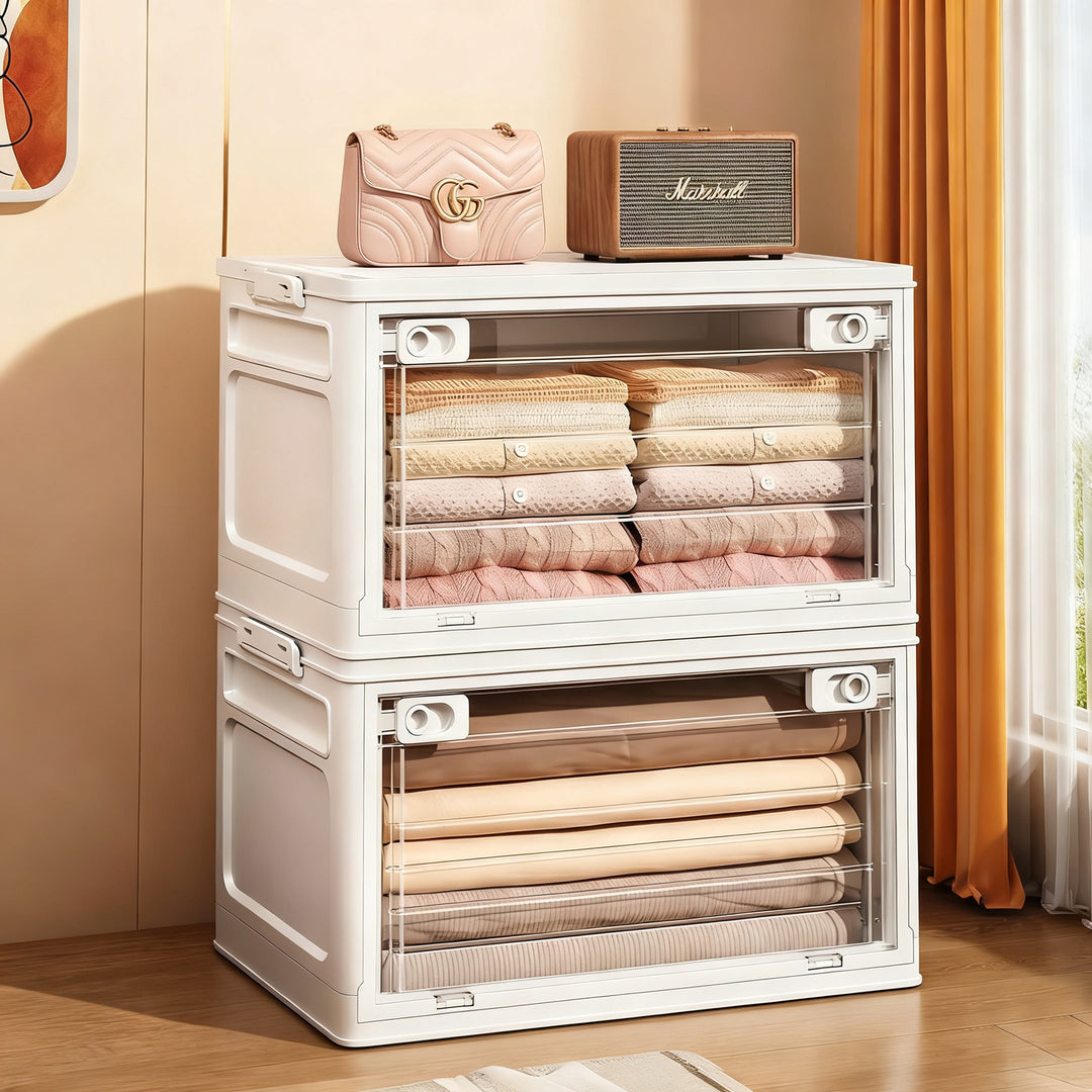 Transparent collapsible storage box with lid