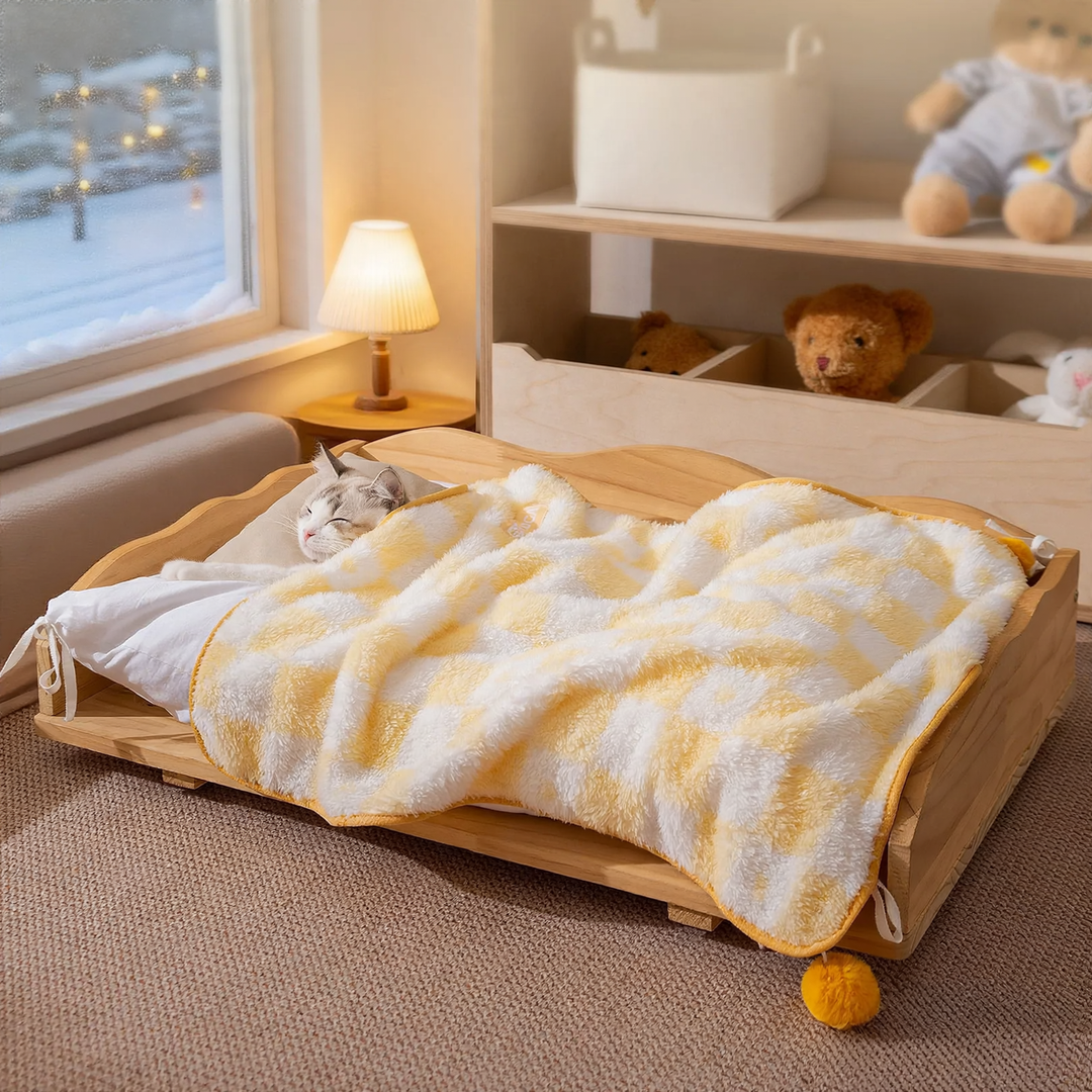 Pet wool blanket, check pattern, double-sided, sizes XS–2XL