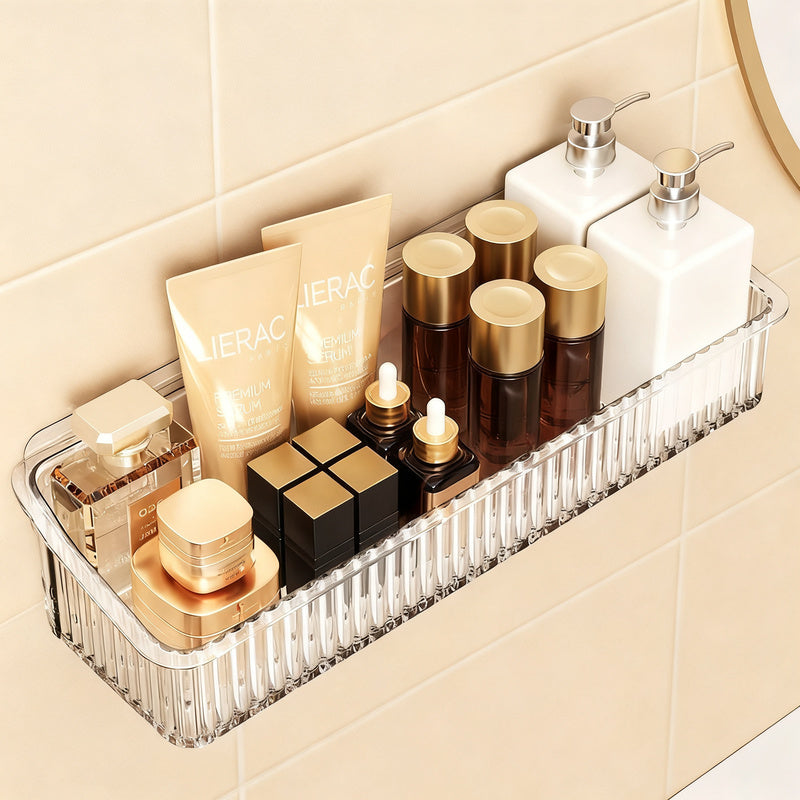 Transparent bathroom wall shelf, no drilling