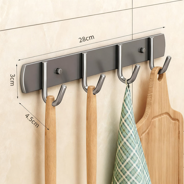 Stainless steel kitchen holder with multiple hooks