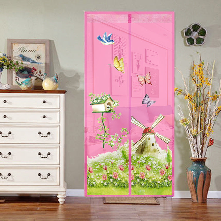 Magnetic insect screen door curtain with designs