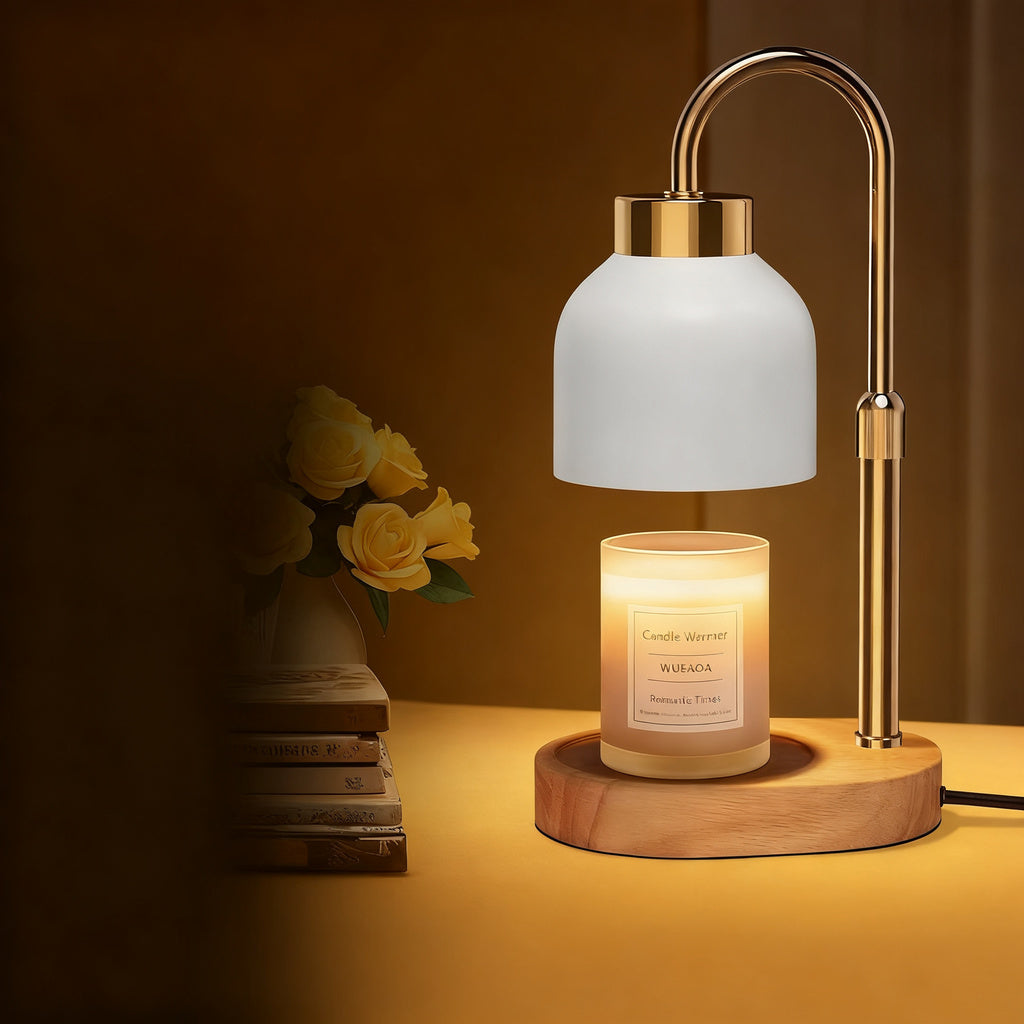 Wax melt table lamp with wooden base