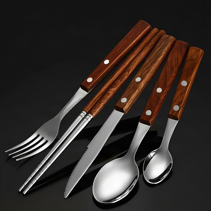 Cutlery set 12-piece, stainless steel with wooden handle