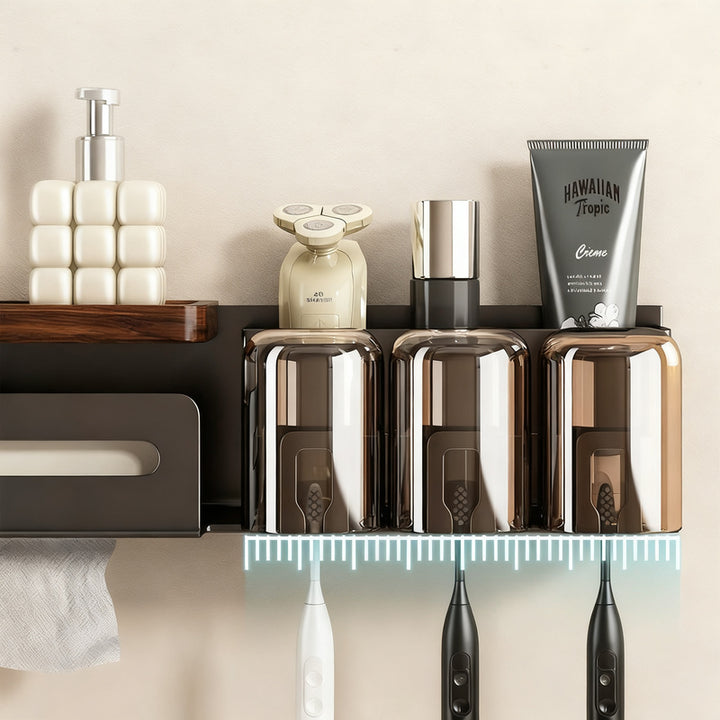 Toothbrush holder made of walnut wood, wall-mounted, no drilling