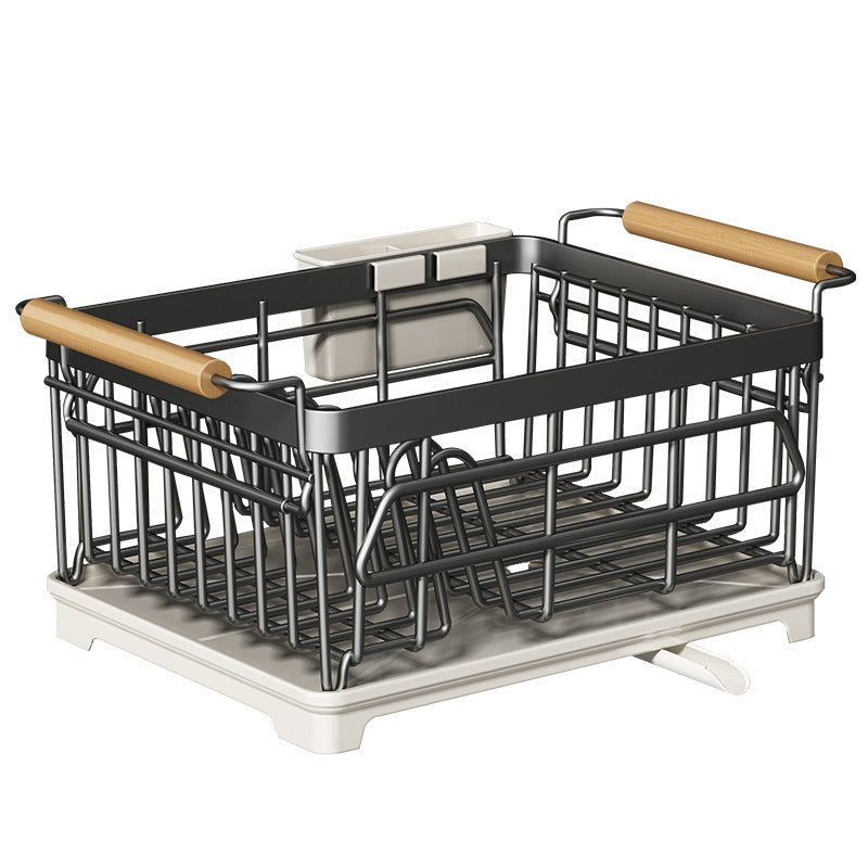 Stainless steel dish rack with draining basket