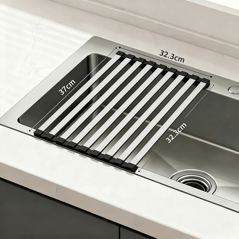 Stainless steel sink rack with rolling grid