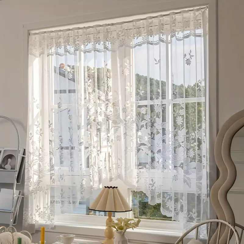 Lace curtain with floral pattern, 300×160 cm
