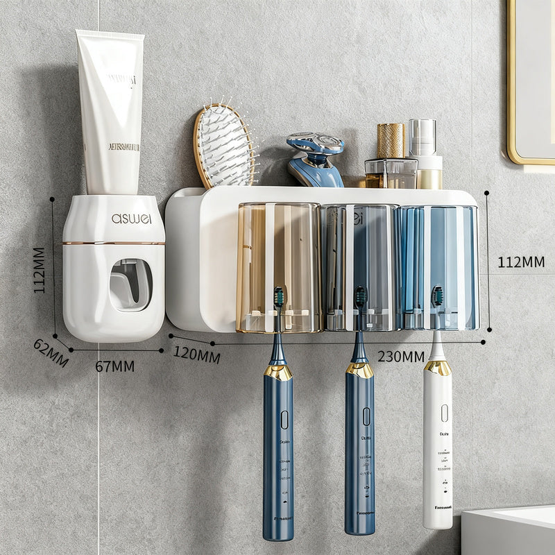 Toothbrush wall holder with toothpaste dispenser