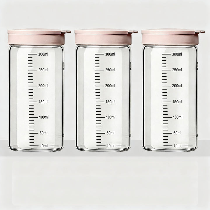 Borosilicate glass storage jar with measurement scale