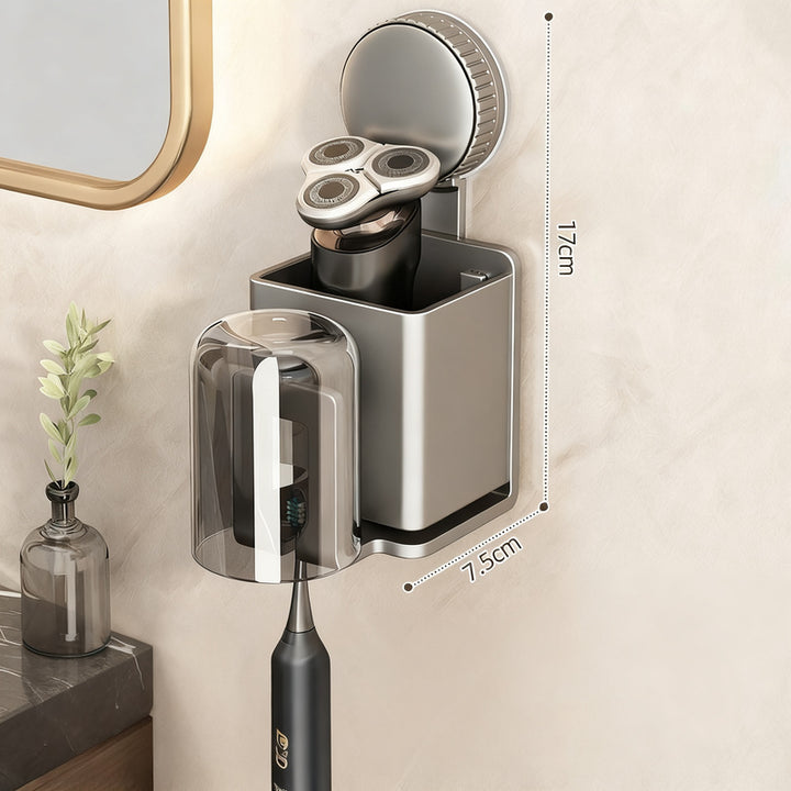 Toothbrush holder with suction cup, metal, wall mountable