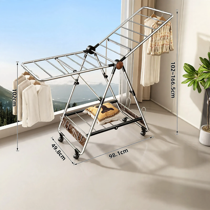 Stainless steel clothes drying rack, foldable, standing model