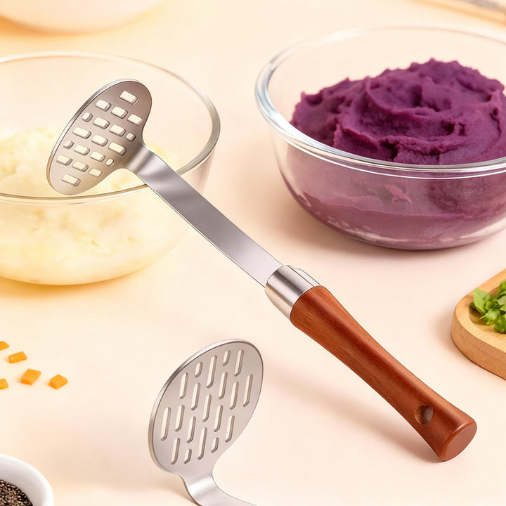 Stainless steel potato press