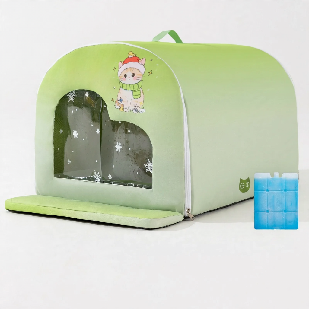 Cooling bed for pets with curtain