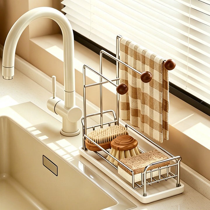 Draining rack for kitchen towels and sponges