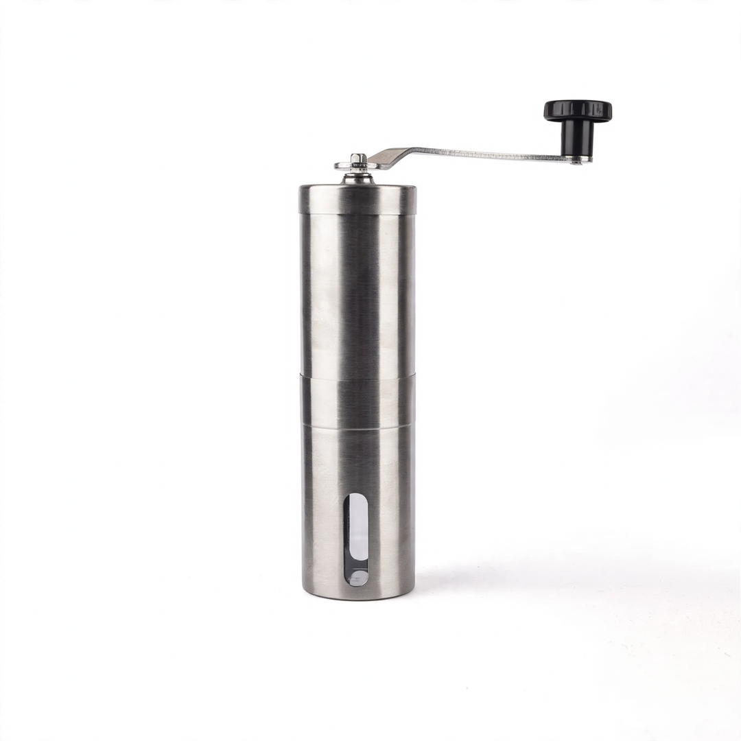Hand-crank coffee grinder made of glass