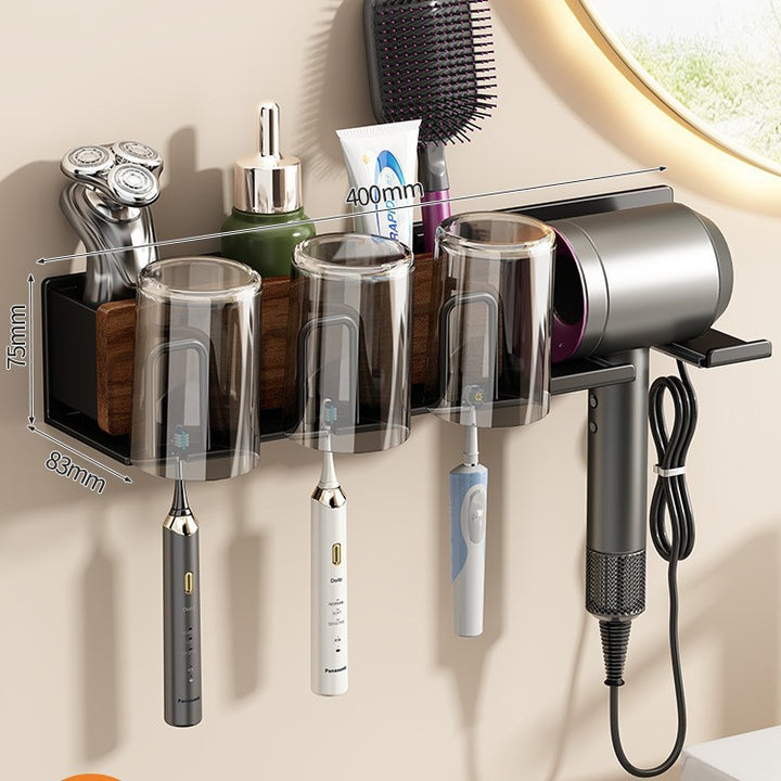 Toothbrush holder with hairdryer holder, wall-mounted