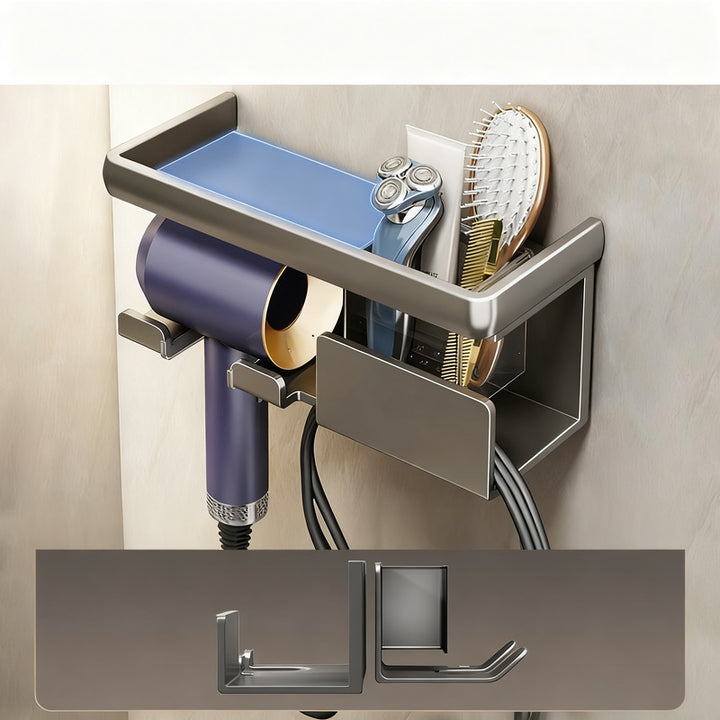 Wall shelf for hairdryer with shelf, iron alloy