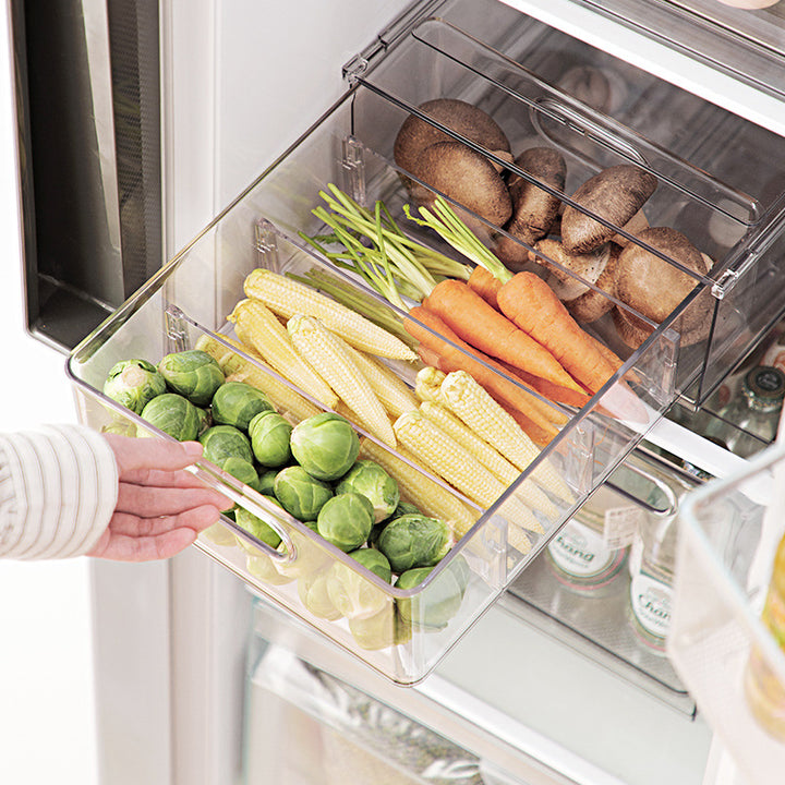 Refrigerator storage box, drawer system