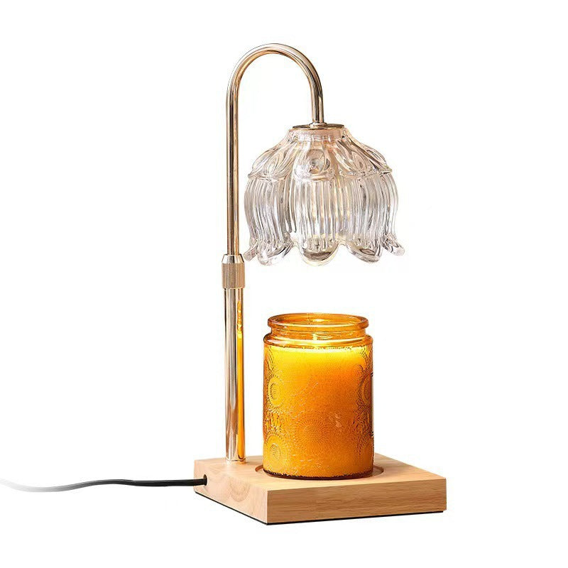 Wood aroma wax melting lamp with glass insert