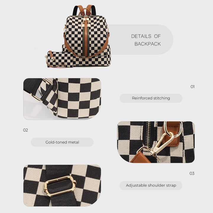 Women's Backpack, Canvas, Checkerboard Pattern