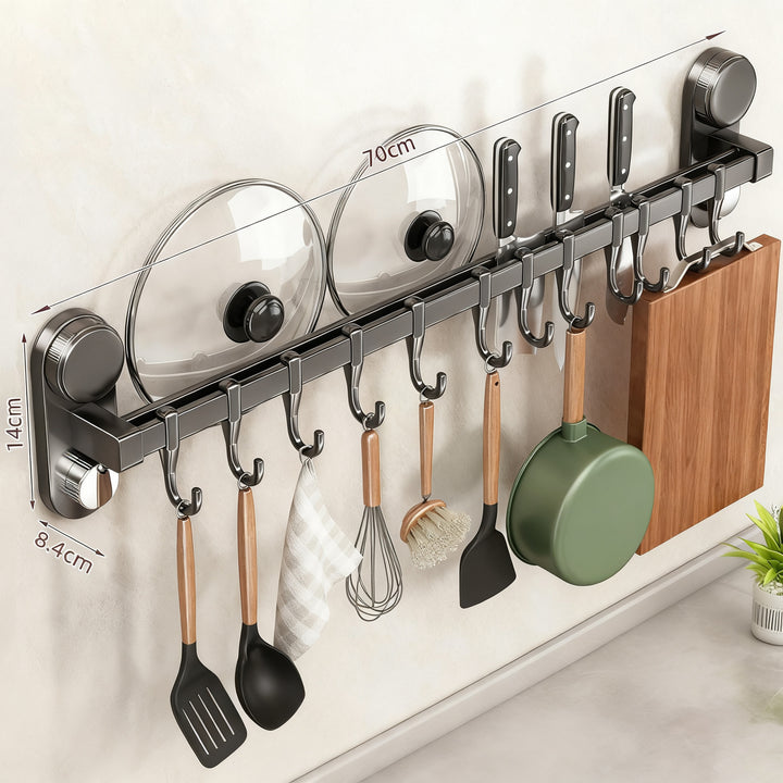 Kitchen hanger with suction cup, drill hole free