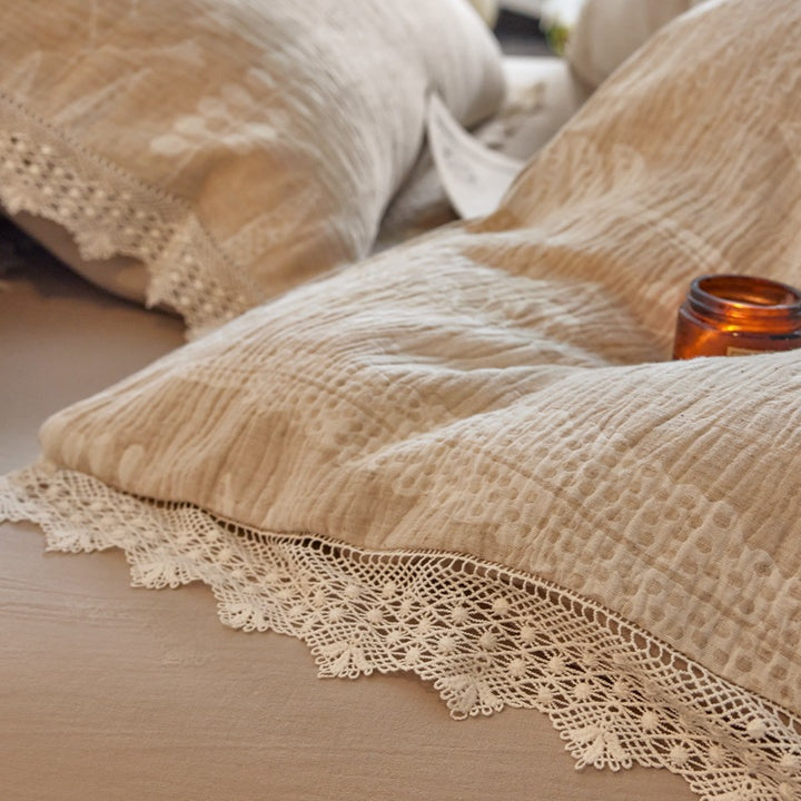 Linen bedding set, 4-piece, jacquard pattern