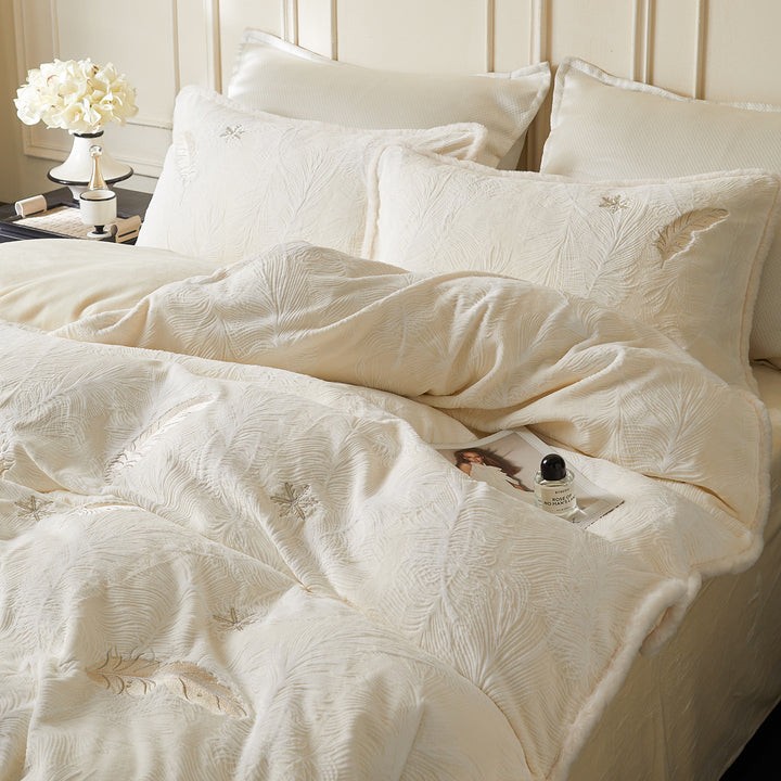 Milk fiber bedding set 4-piece, winter, floral pattern