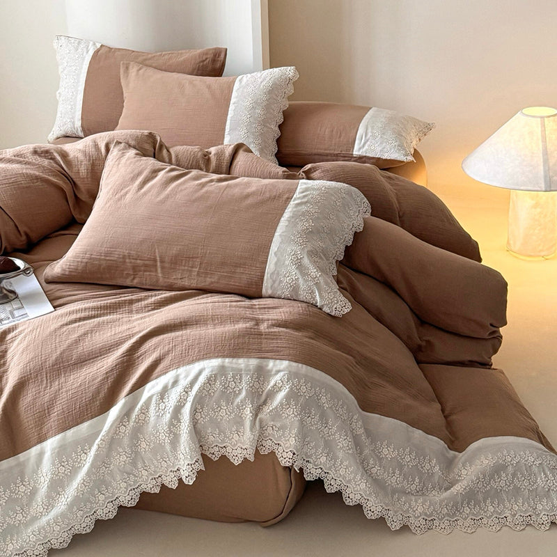 Cotton bedding set with lace, 4-piece