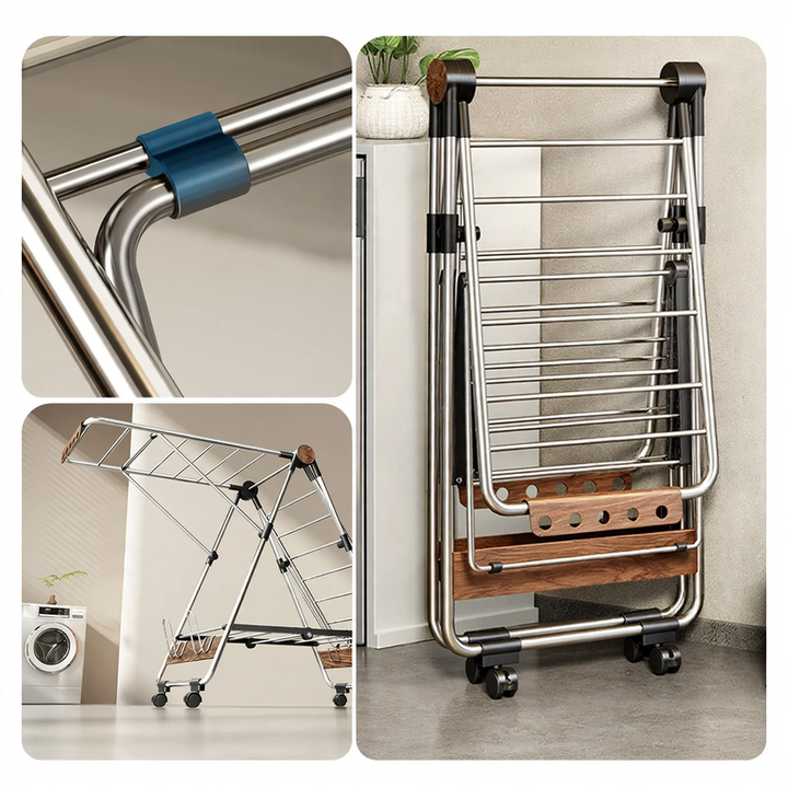 Stainless steel clothes drying rack, foldable, standing model