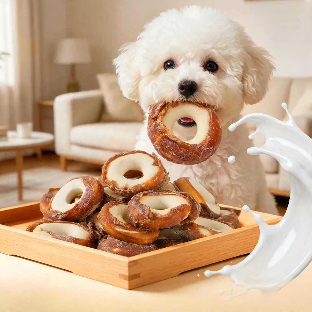 Dog chews with goat milk, dental care
