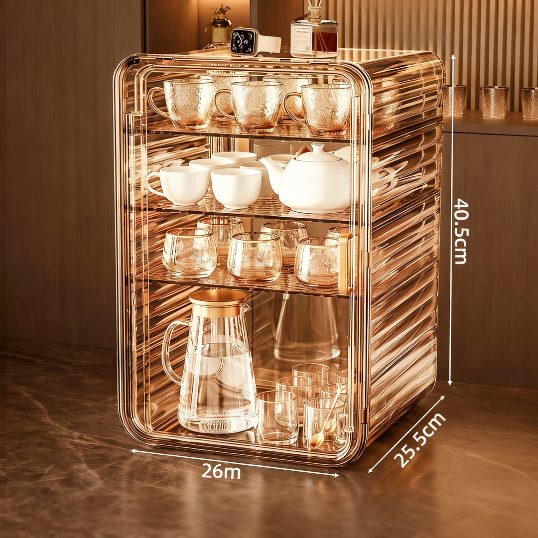 Plastic glass cabinet with doors, 2–4 tiers