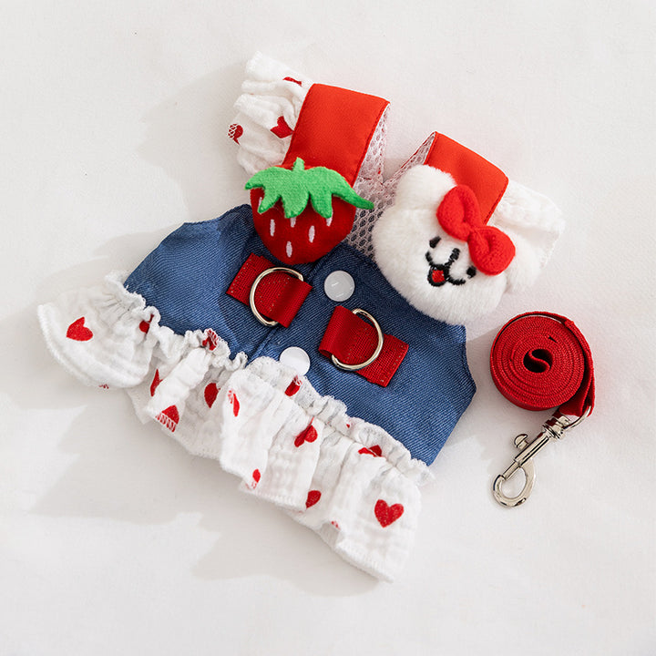 Dog dress with leash, polyester, summer
