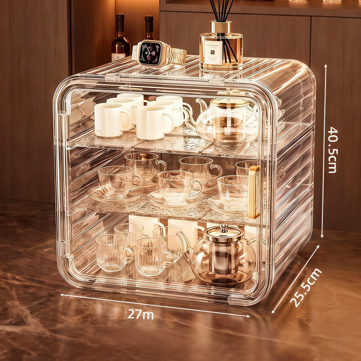 Plastic glass cabinet with doors, 2–4 tiers