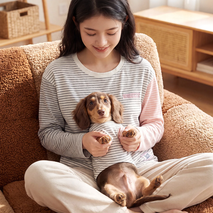 Two-legged house suit for dogs and cats, striped