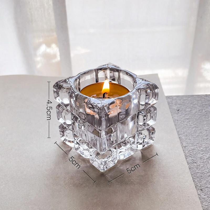 Ice Cube Glass Candle Holder, transparent