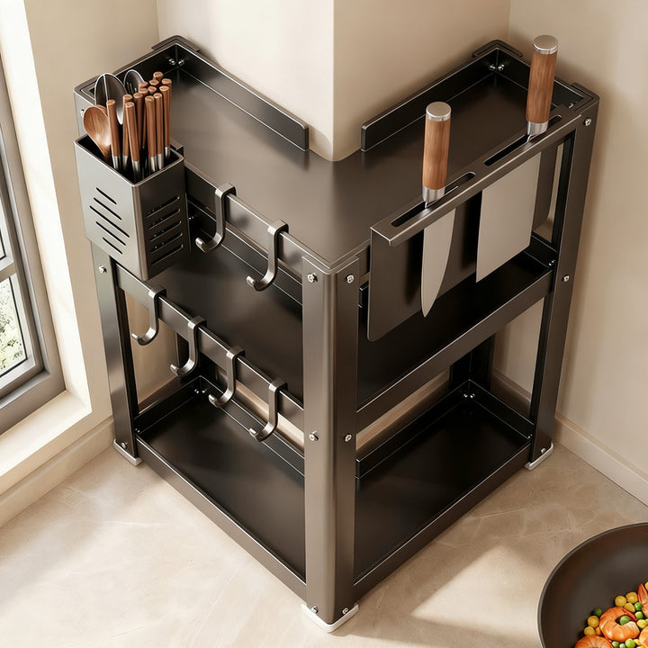 Corner shelf for kitchen, carbon steel, 2–3 levels
