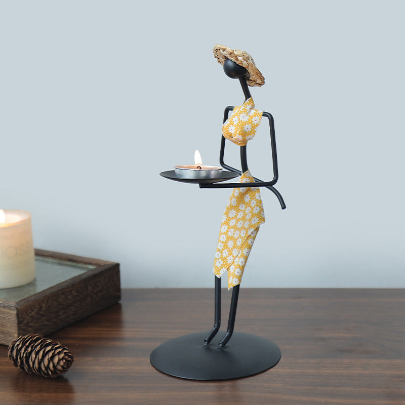 Candle holder made of iron, hand shape, vintage style