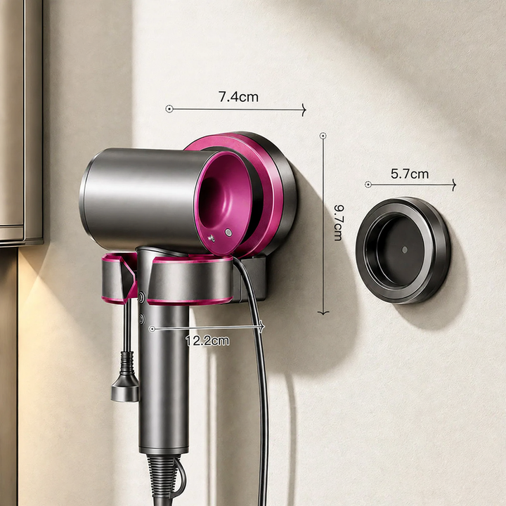 Hairdryer holder with suction cup, rotatable